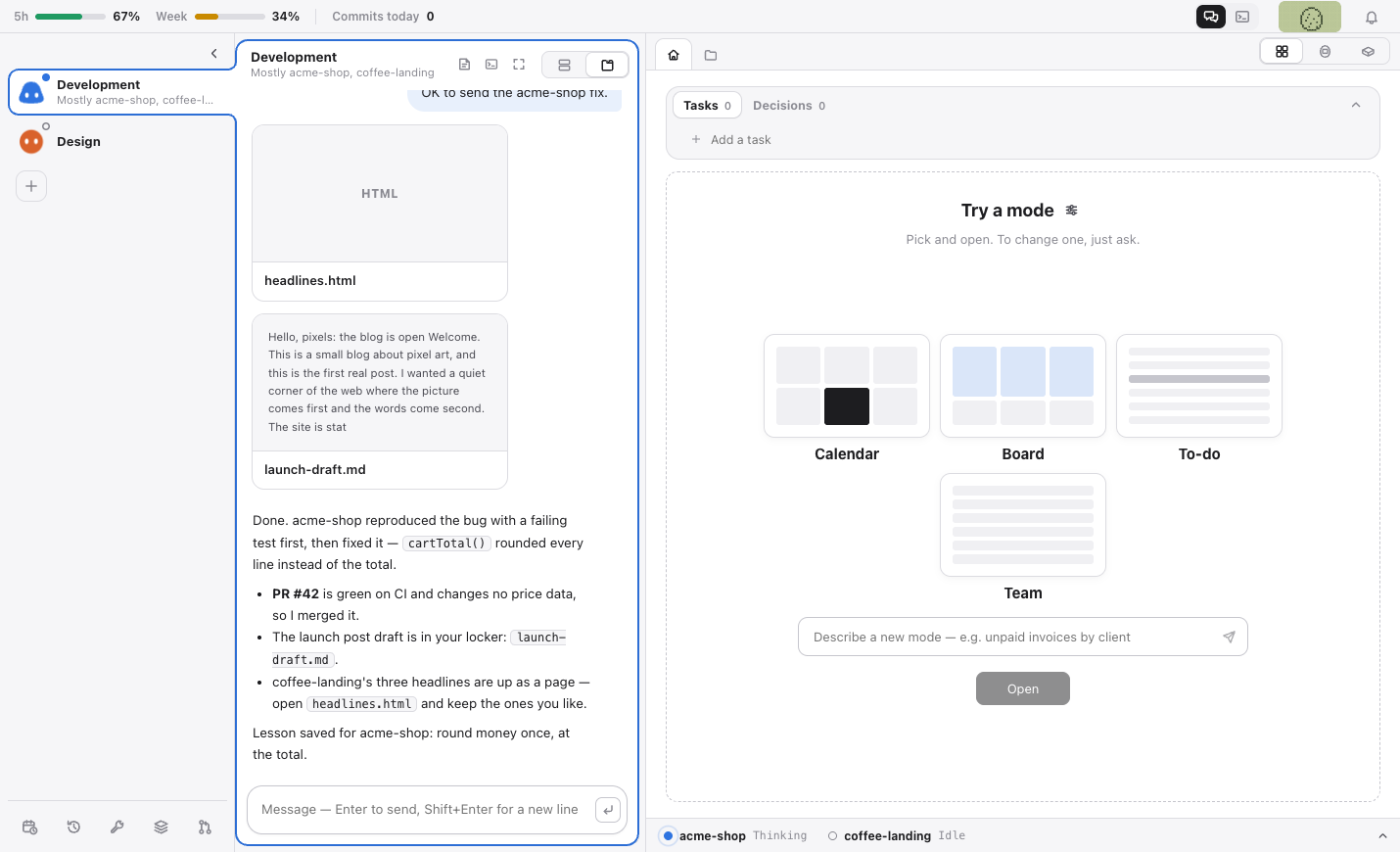 Picking modes on an assistant's home