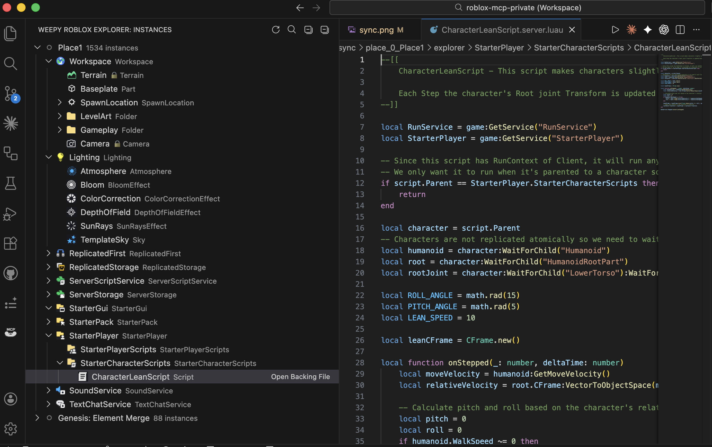 Roblox Explorer — Studio instance tree displayed in VSCode sidebar
