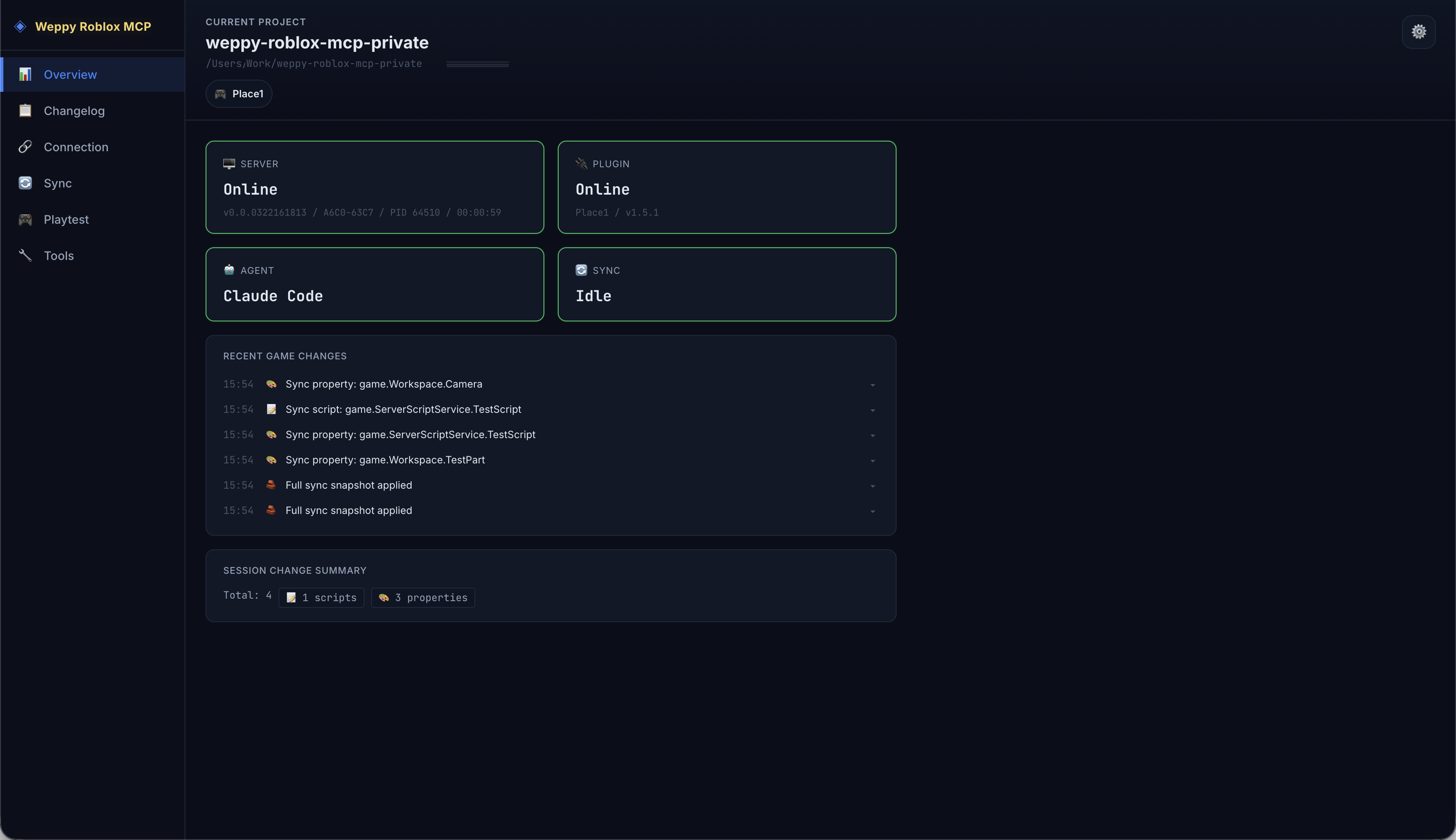 WROX WROX Dashboard Overview — Server status, recent changes, and session summary