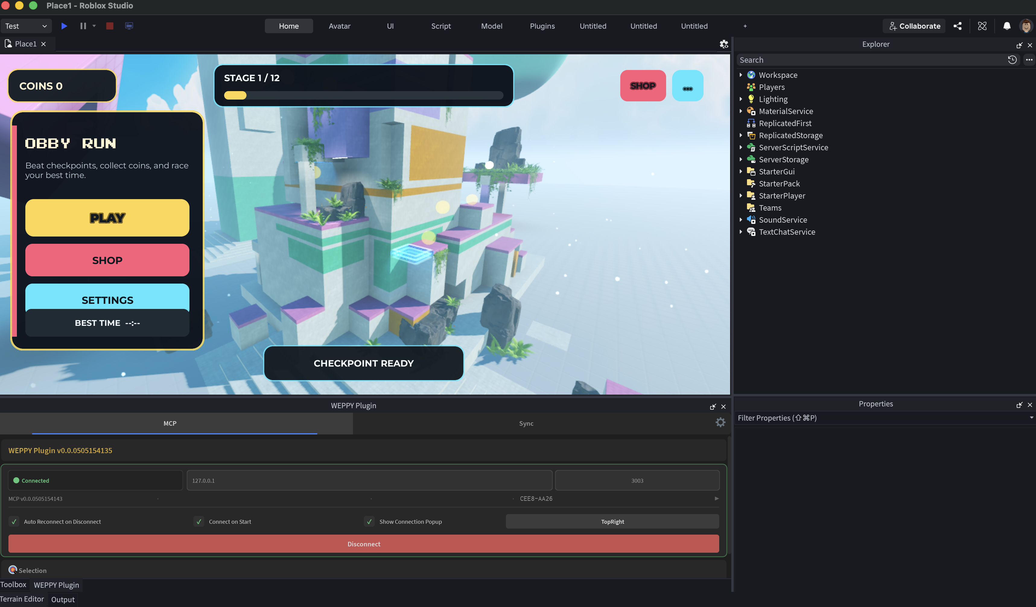 WEPPY UI Studio - Roblox Studio showing AI-generated in-game UI