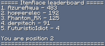 ItemRace leaderboard shown in chat