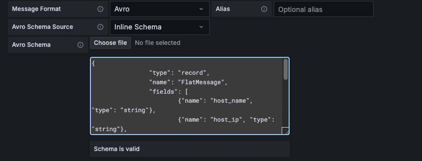 Avro inline schema editor
