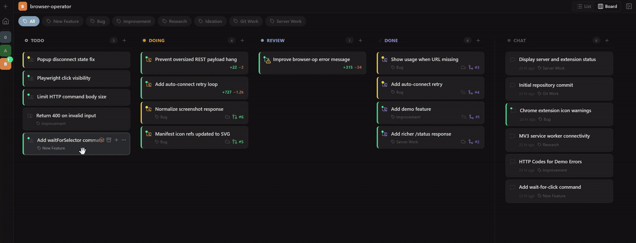 Moving agent tasks through the Tessera Kanban workflow