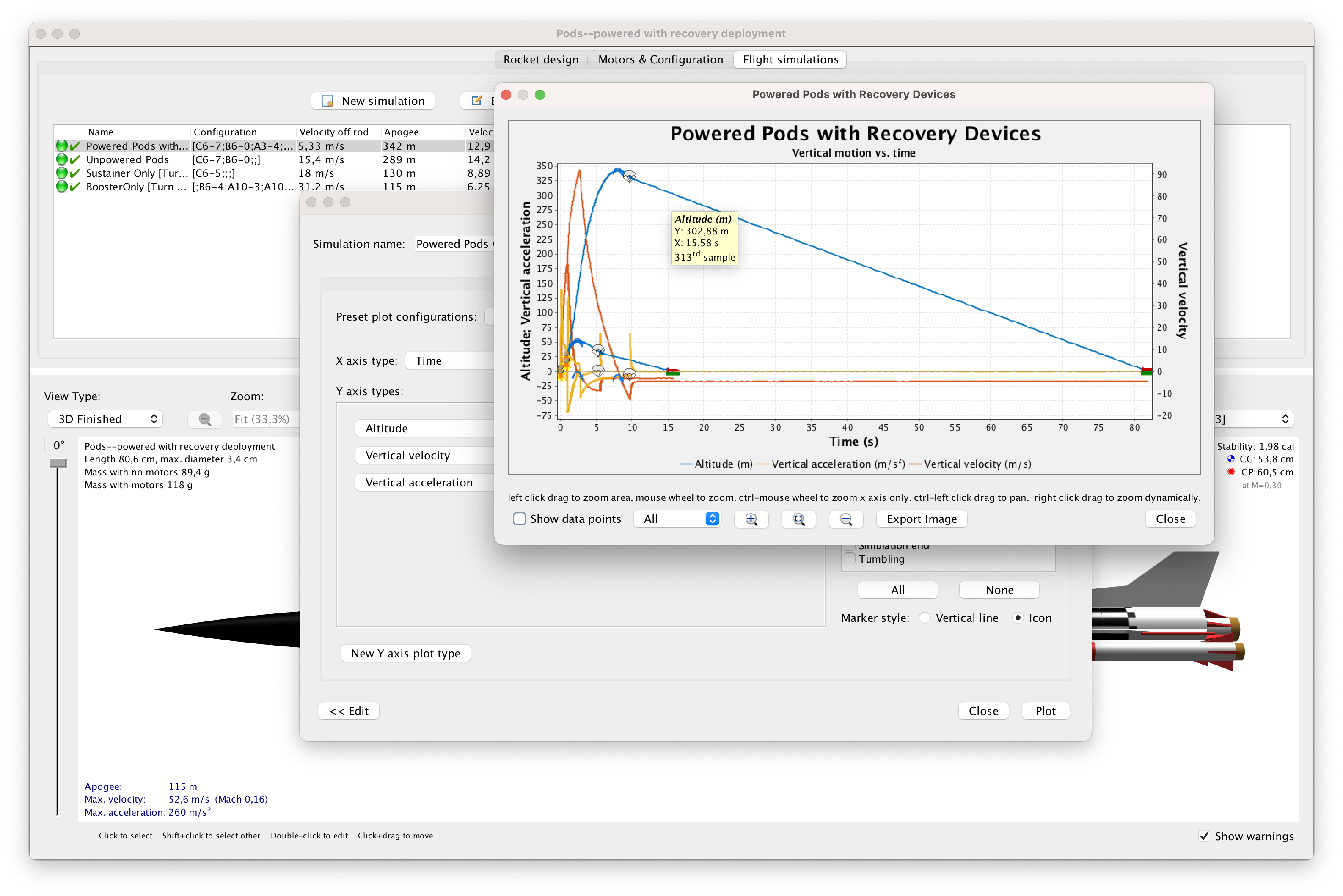 Three-stage rocket - Simulation plot