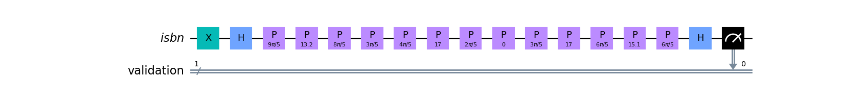 Quantum circuit for ISBN-13 validation