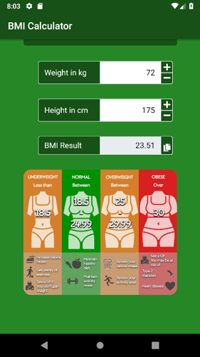 BMI Calculator Body Mass Index Chart Mobile (Smartphone)