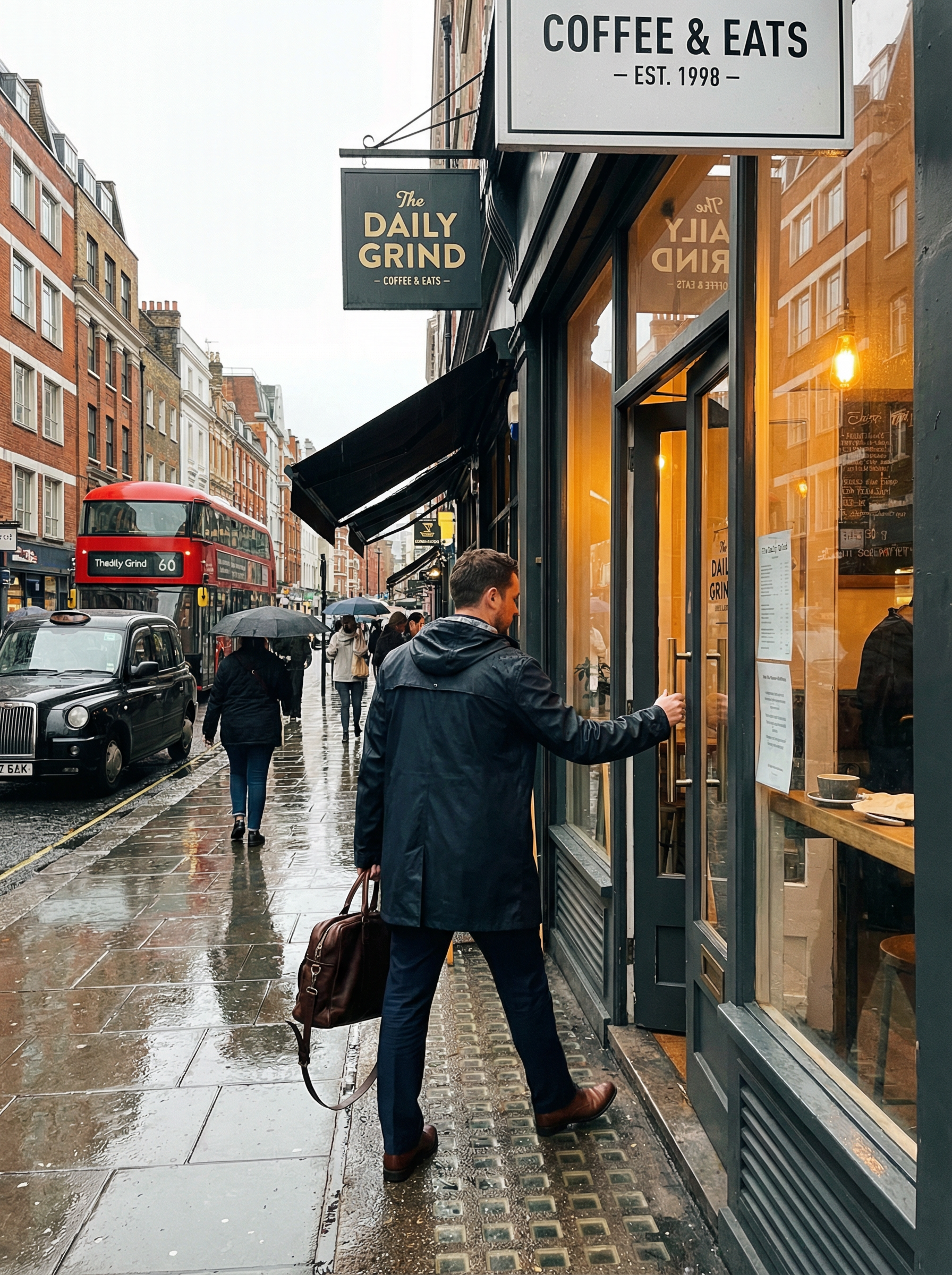 Customer walking into cafe