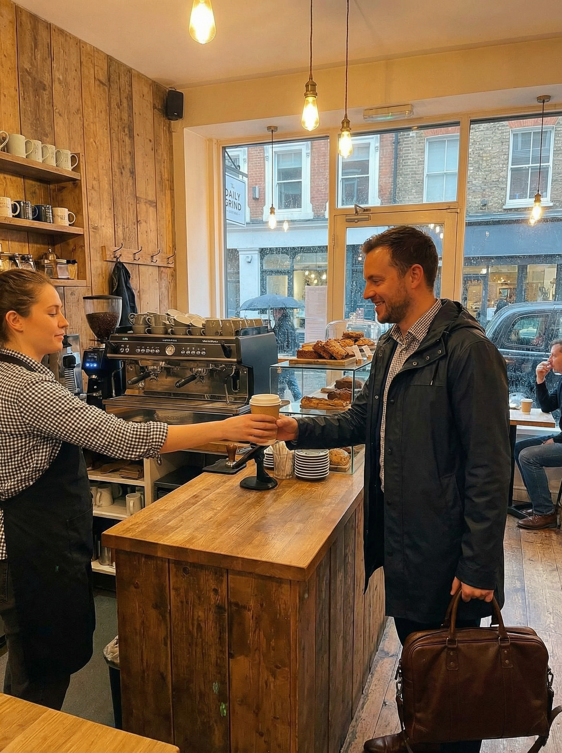 Customer receiving coffee