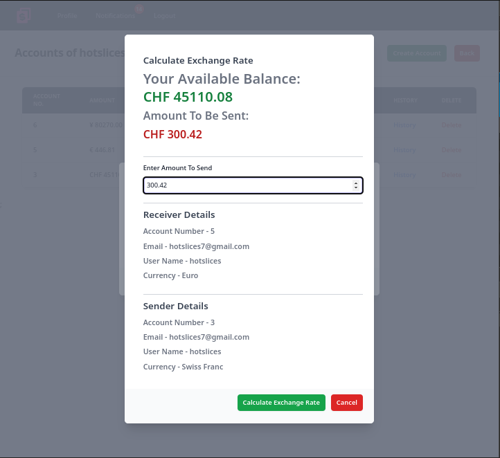 selected account initial transfer page
