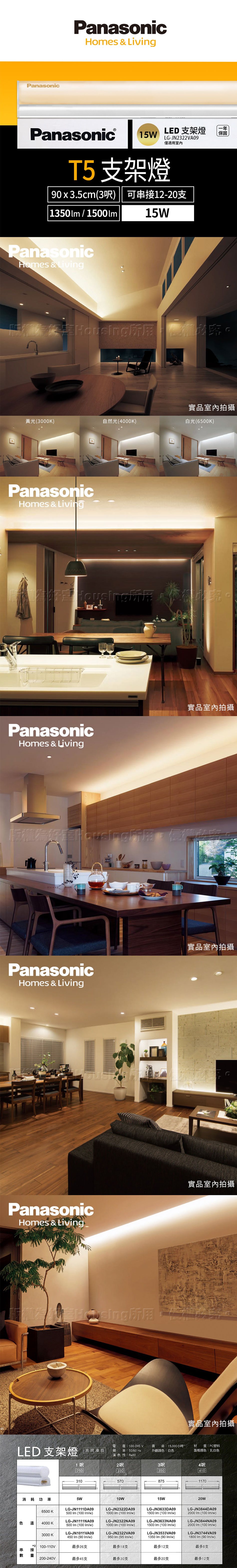 Panasonic國際牌LED 15W 3呎支架燈層板燈一體成型間接照明一年保固1入