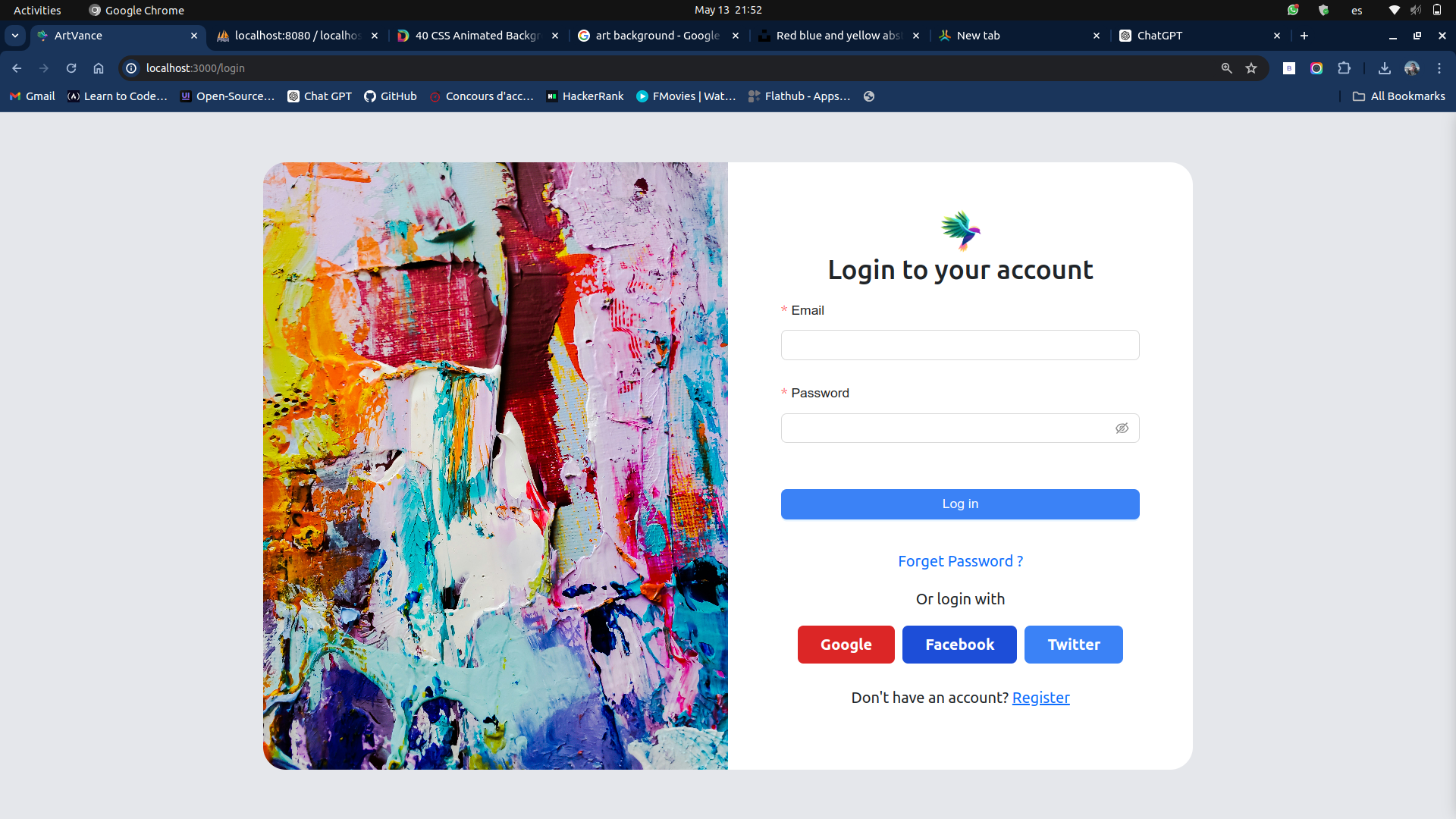 Login page