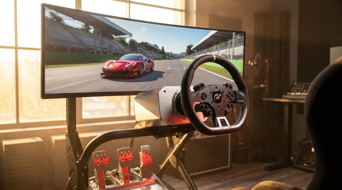 The same cockpit edited to daytime Monza with red pedals