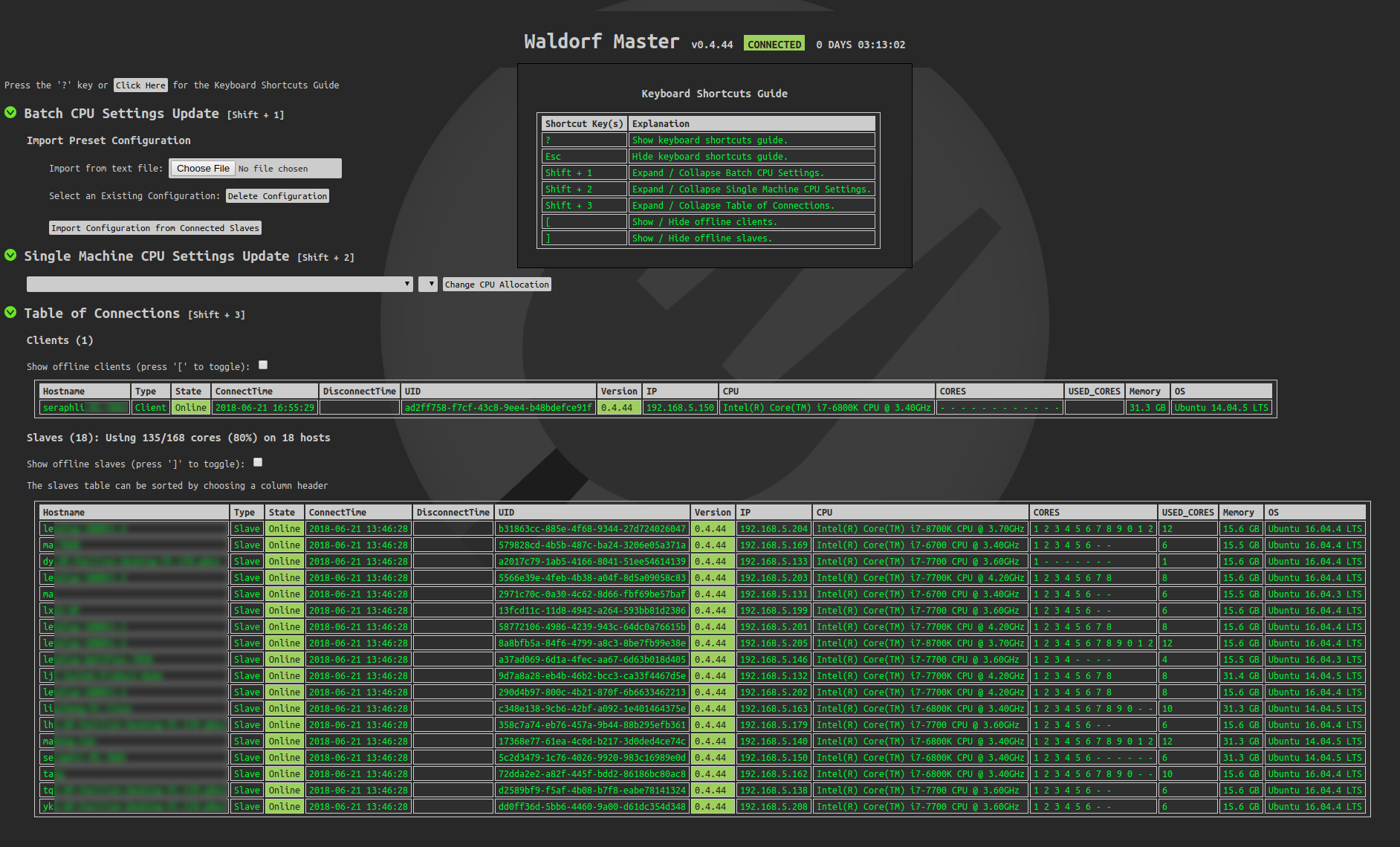 Screenshot of Waldorf admin webpage