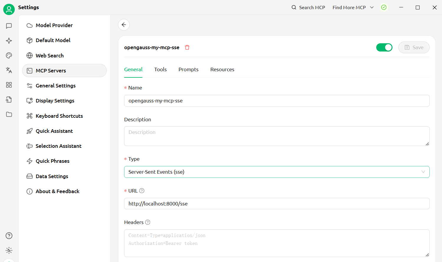 CherryStudio with sse fastmcp-opengauss