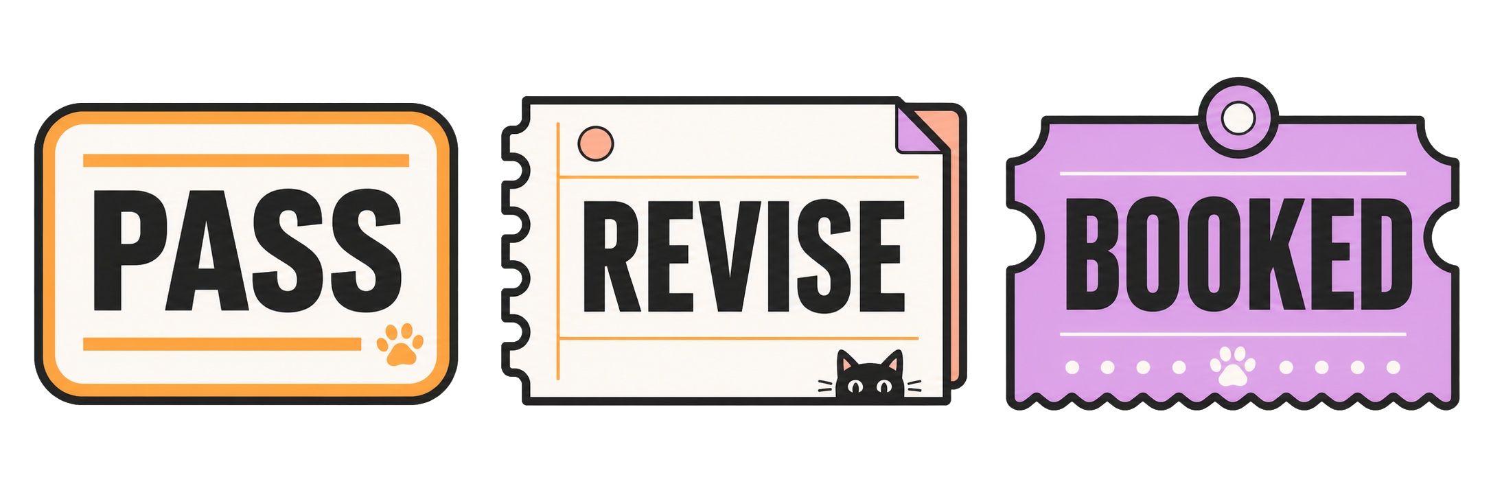 Slop Cop outcomes: Pass, Revise, and Booked