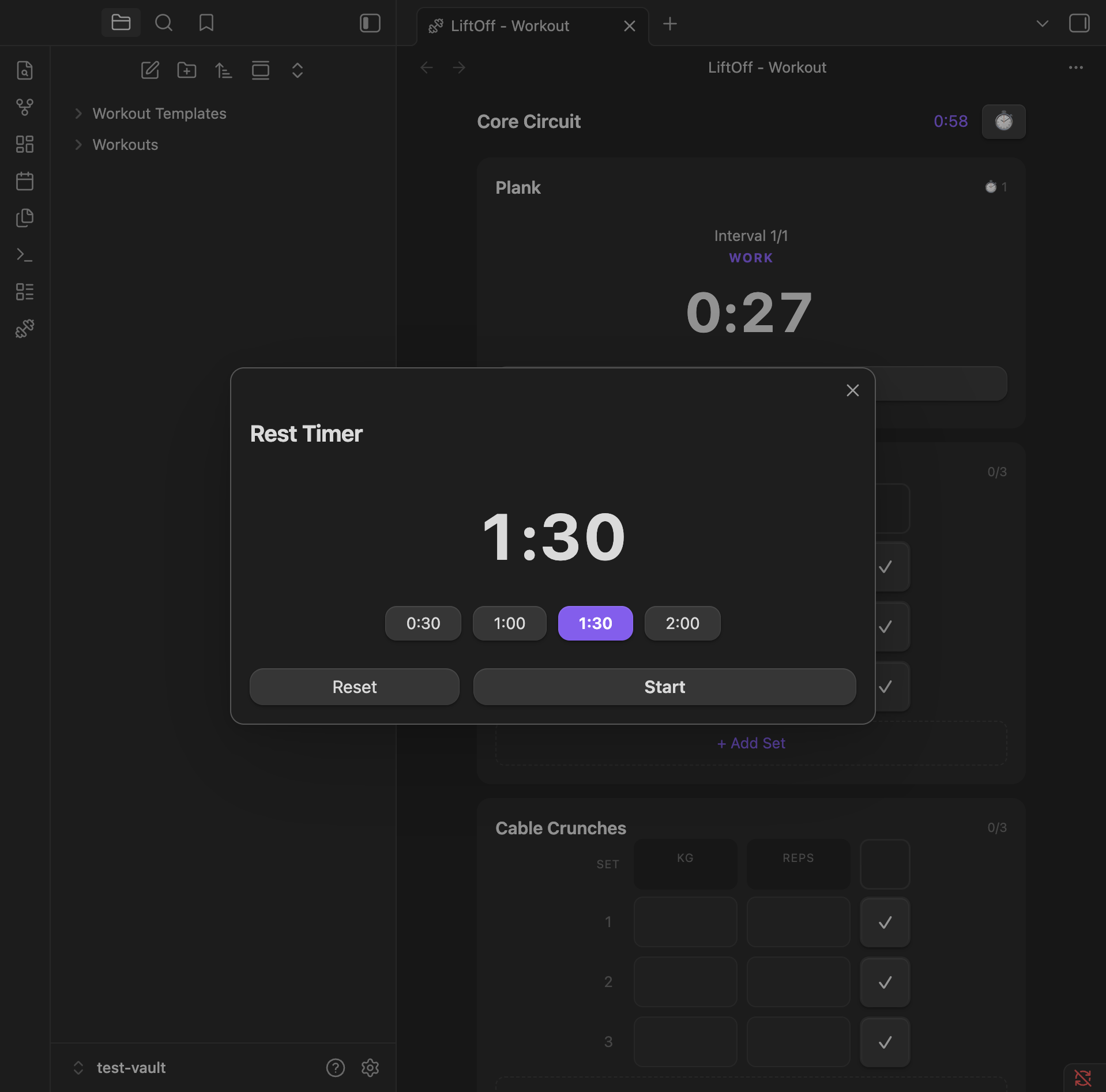 Rest timer with preset durations