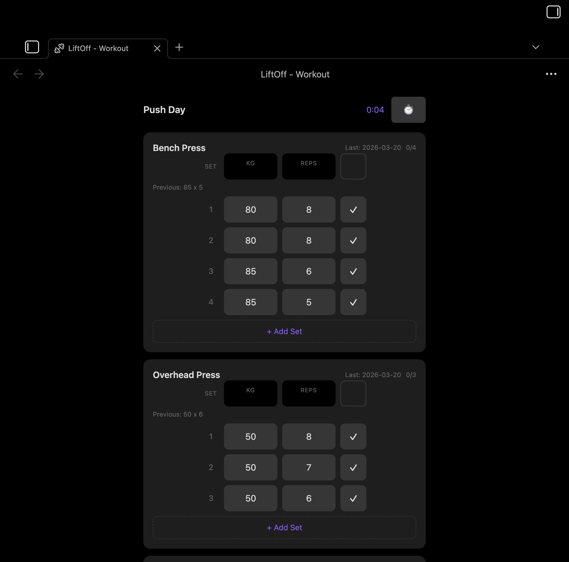 Active workout tracking