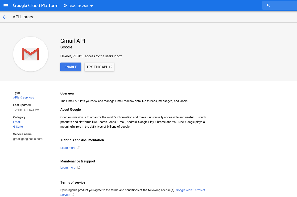 Enable Gmail API