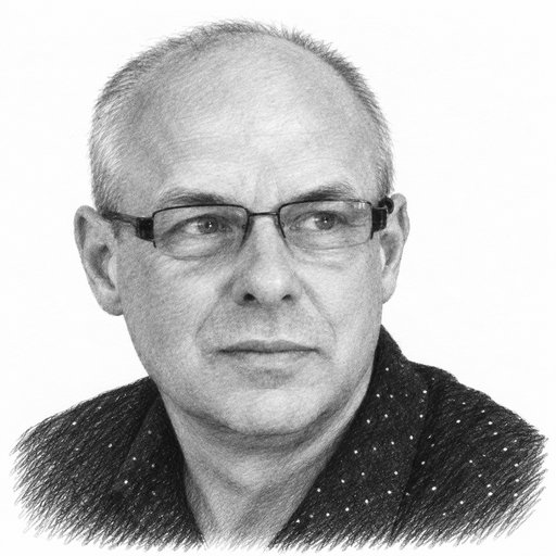 Shaded pencil portrait of Brian Eno