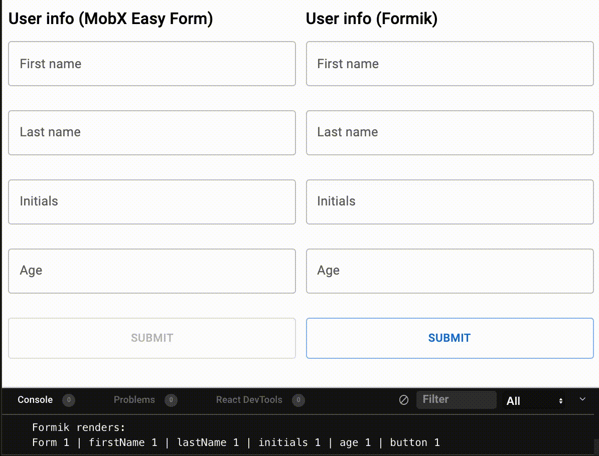 Formik vs MobX Easy Form