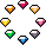The 8 Pico Emeralds displayed in circle, each color corresponding to a color on the PICO-8 logo