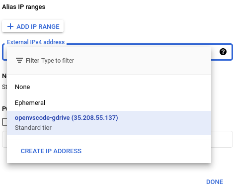 external IPv4 address dropdown