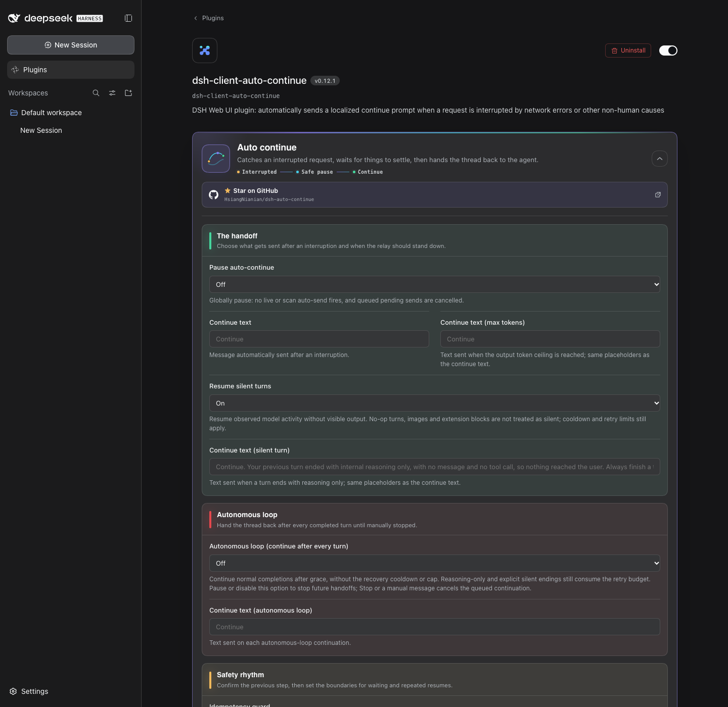 Expanded Auto continue configuration on DSH 0.1.7