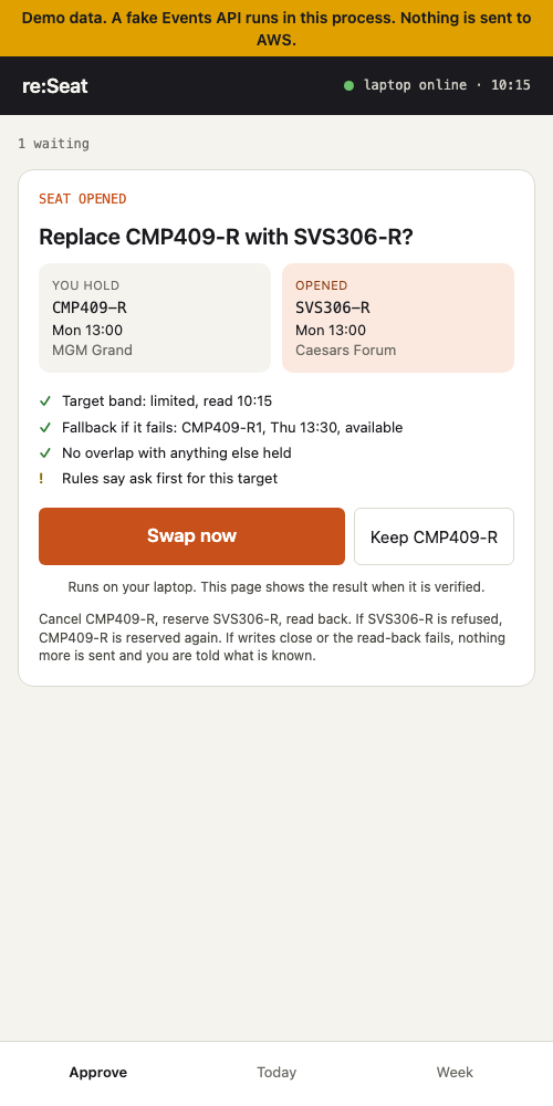 Approve: the held and opened sessions side by side, the checks and one button