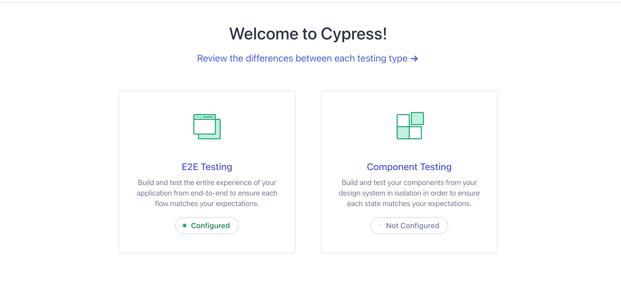 Приветственный экран Cypress