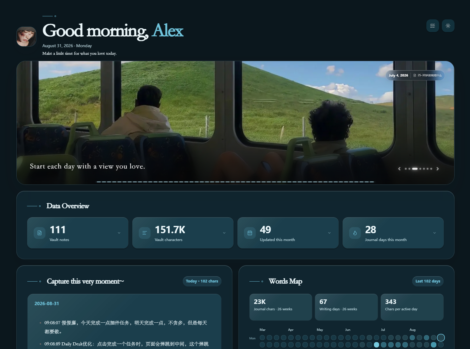 English dark dashboard / 英文深色主页