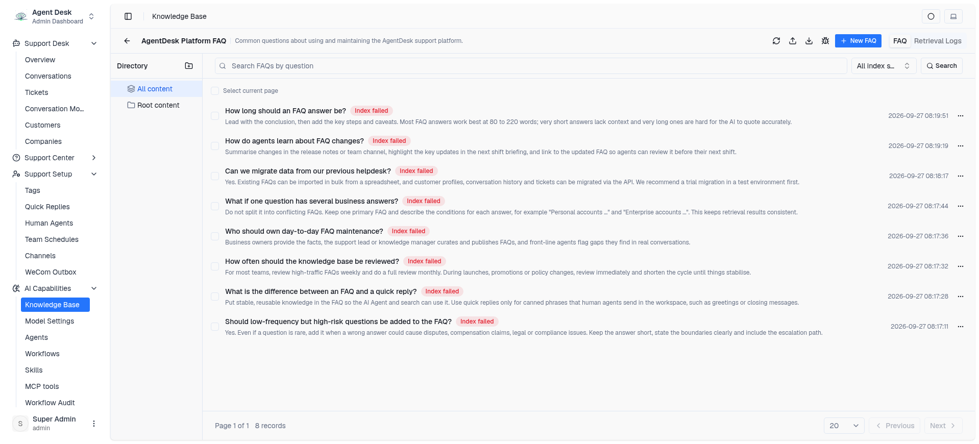 Knowledge Base FAQ