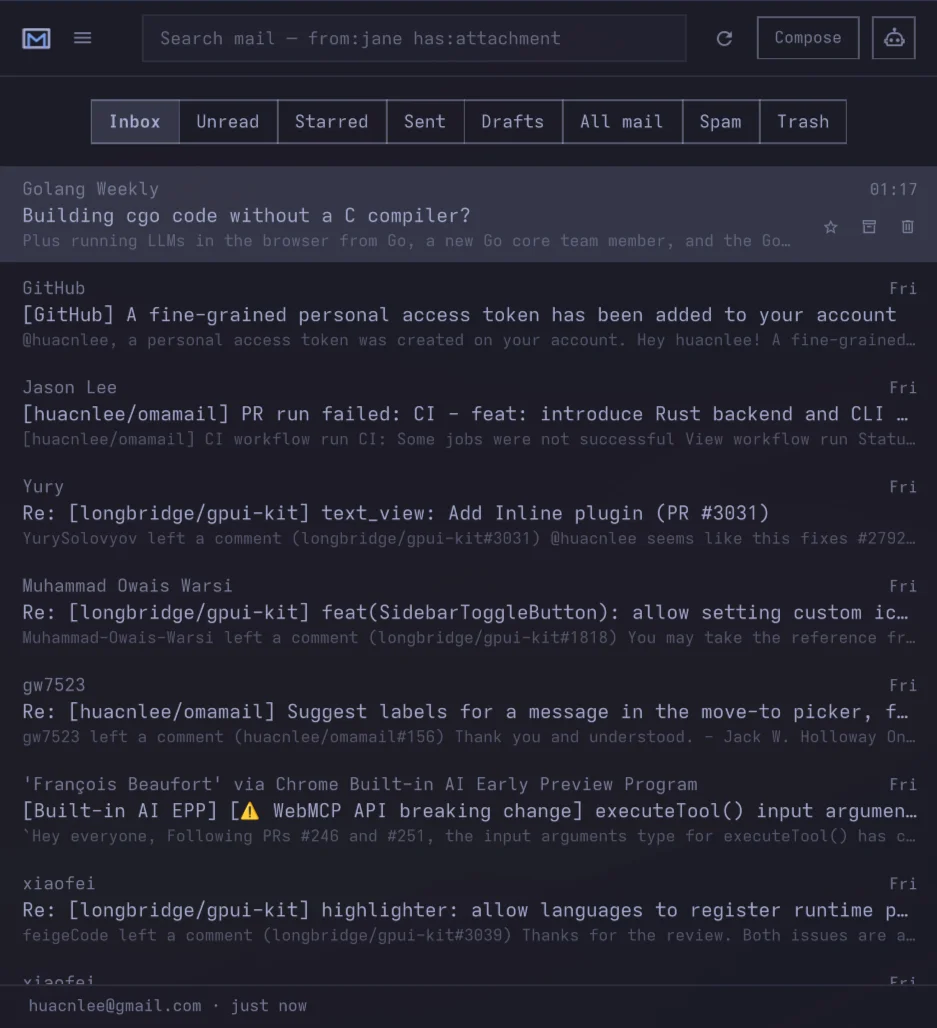 Omamail - Mini size: the message list