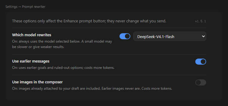 Settings page