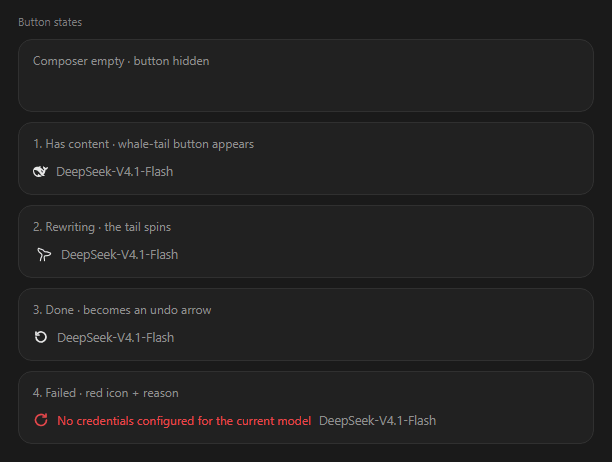 Button states: idle, rewriting, done and undoable, failed and retryable