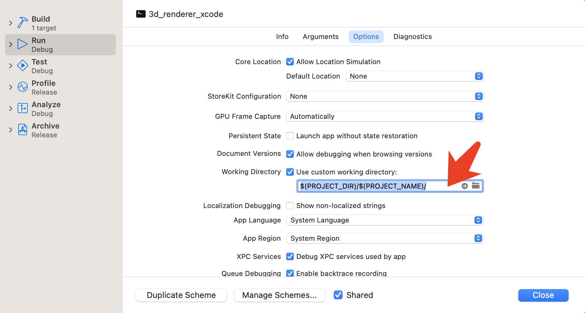 Working Directory for Xcode