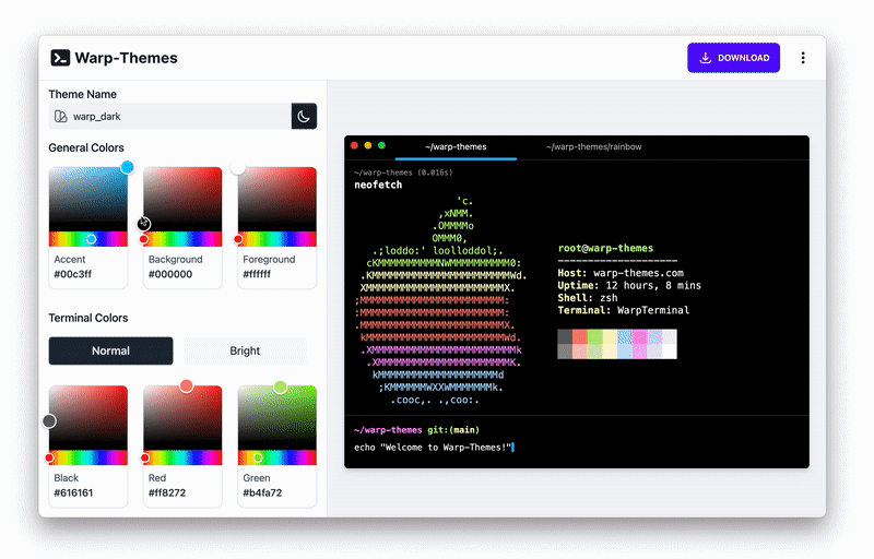 Warp-Themes Demo Changing colors