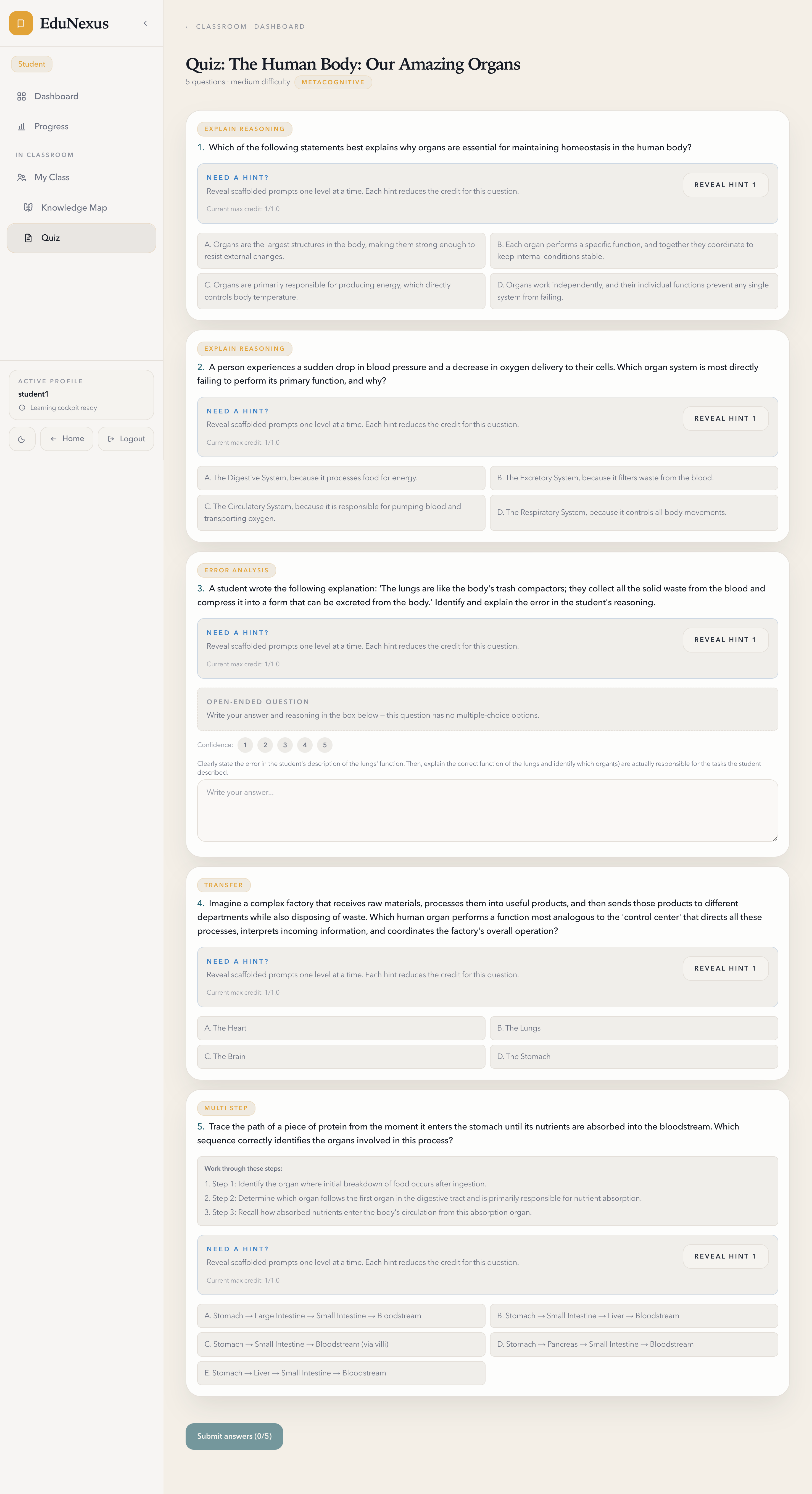 Metacognitive quiz