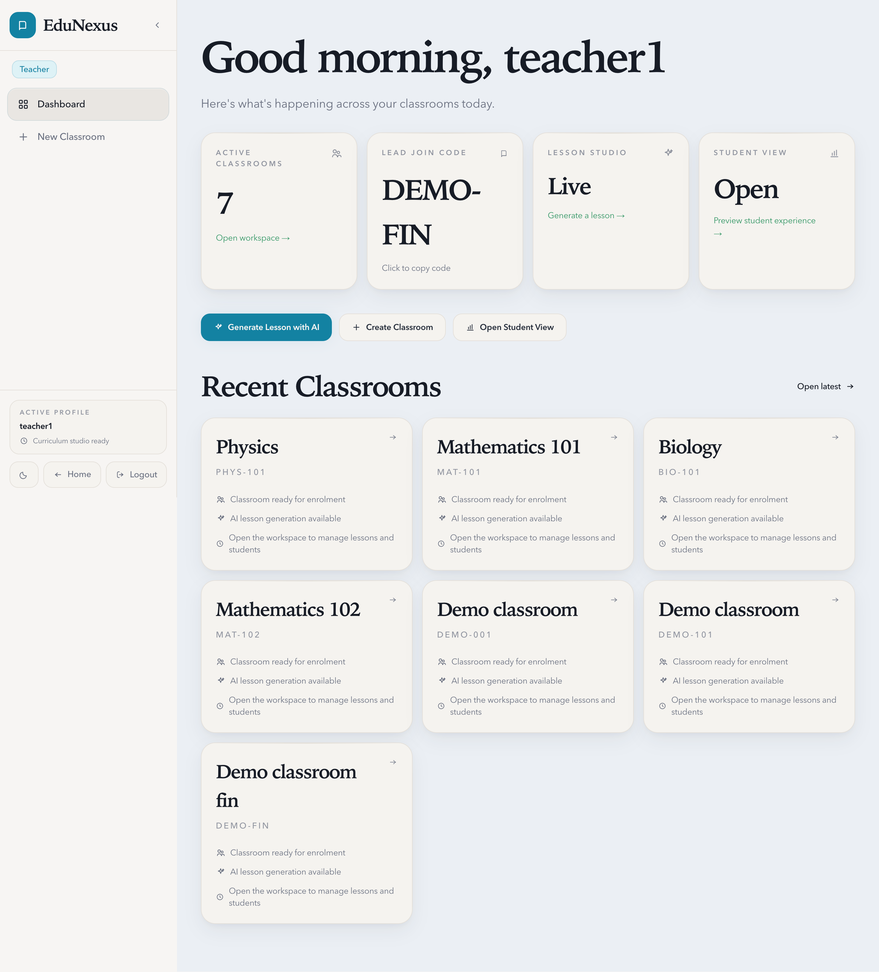 Teacher dashboard