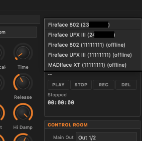 Device selector dropdown