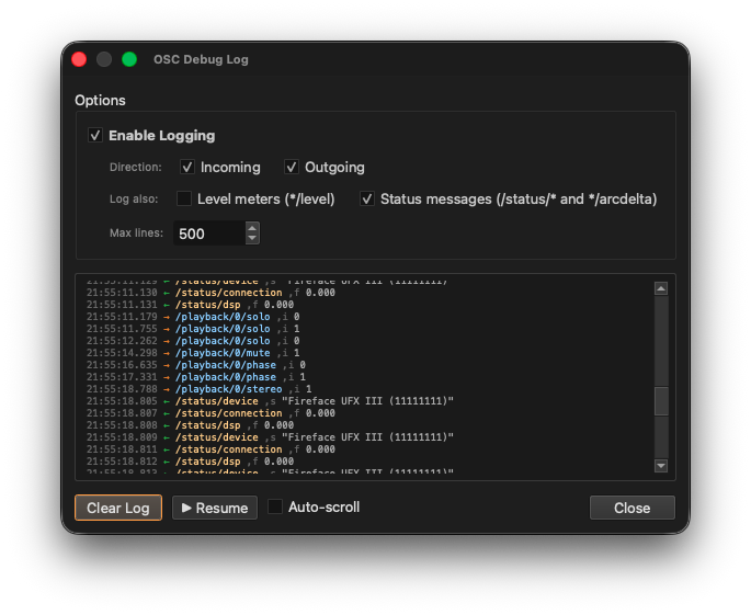 OSC Debug Log