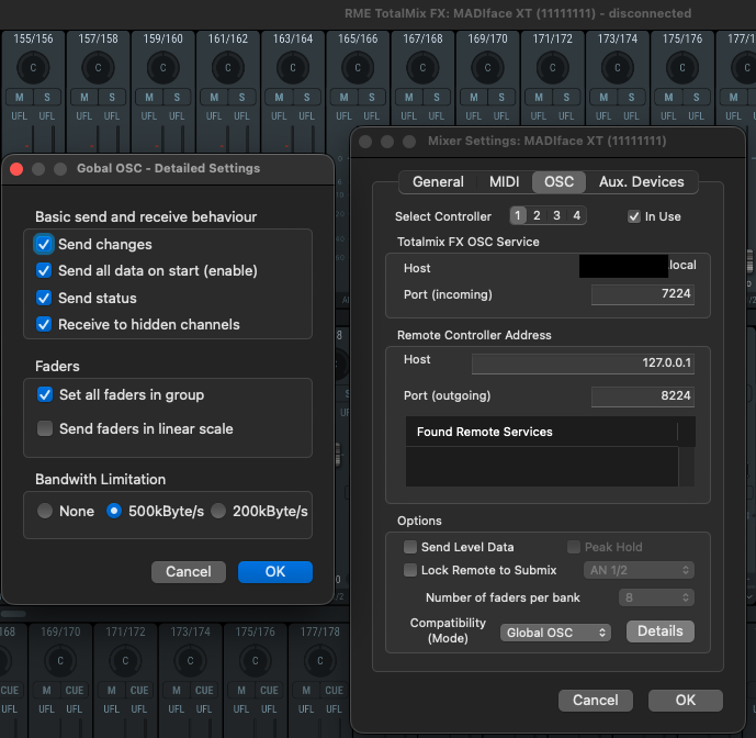 TotalMix FX OSC settings — MADIface XT