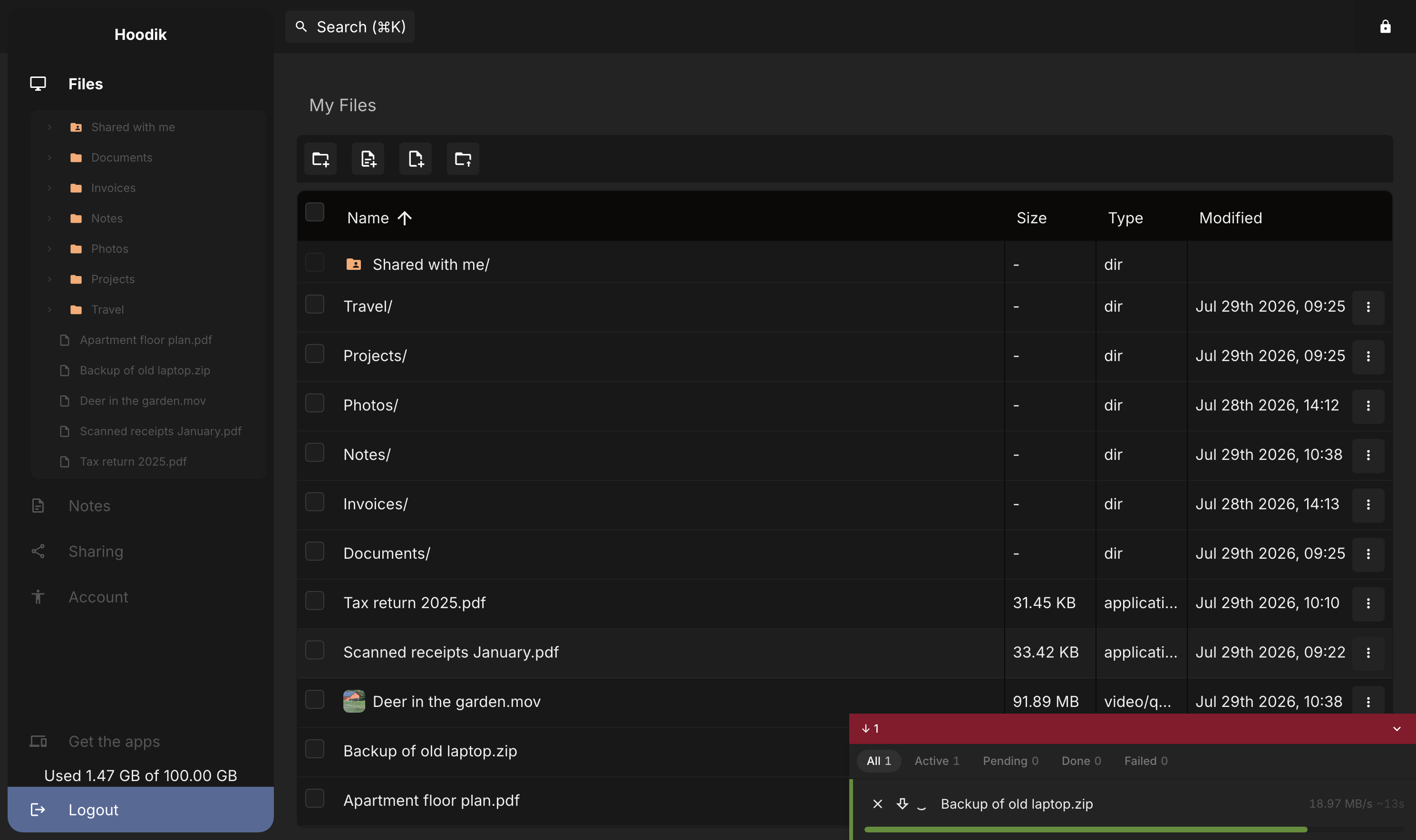Hoodik screenshot