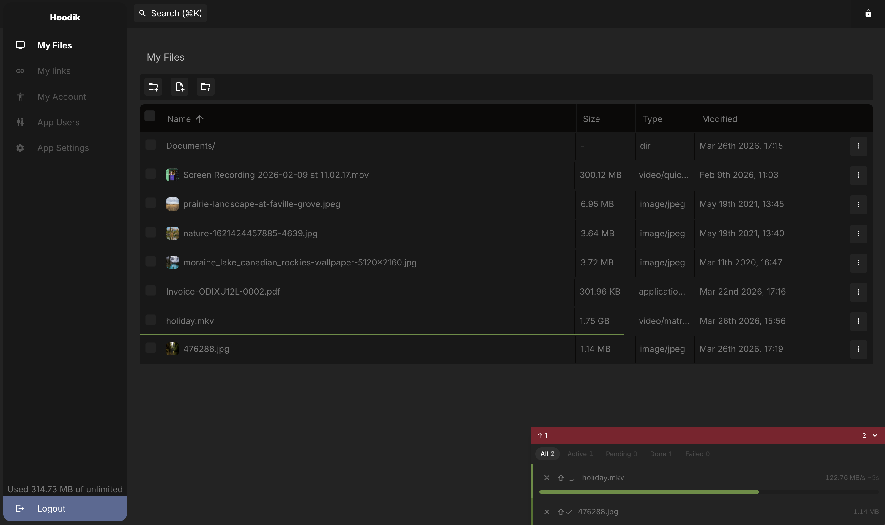Hoodik screenshot