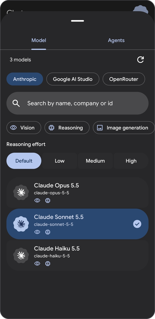 Model picker with search and capability filters
