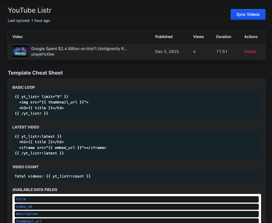 statamic-ytlistr Plugin