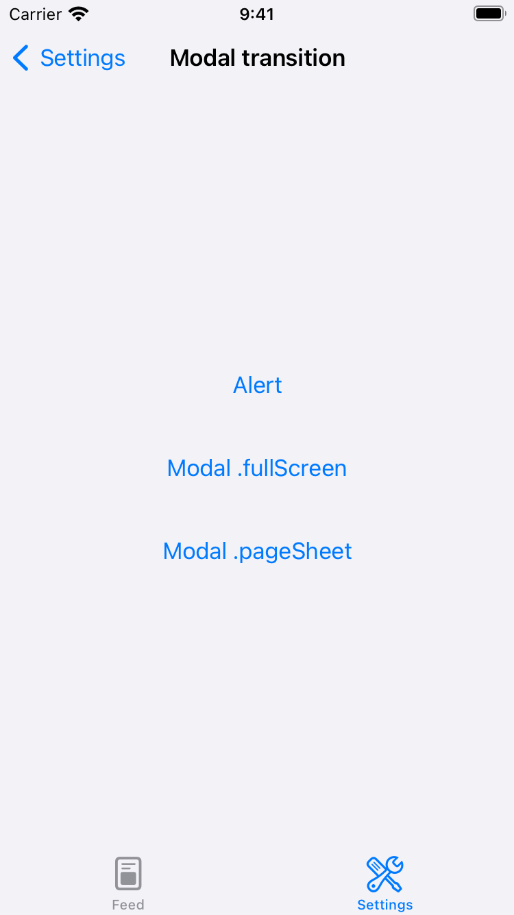 modal transition test