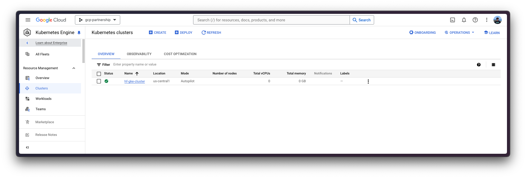 GKE Cluster in the GCP Console