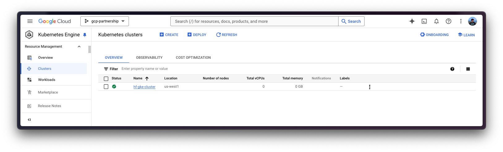 GKE Cluster in the GCP Console