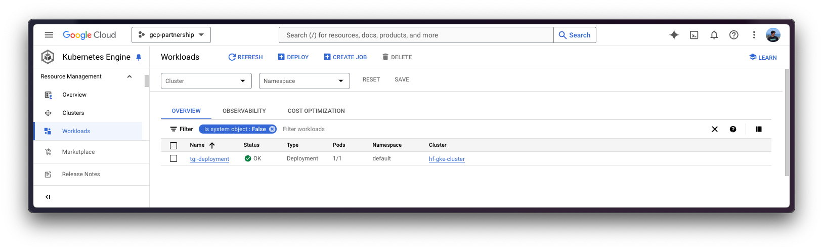 GKE Deployment in the GCP Console