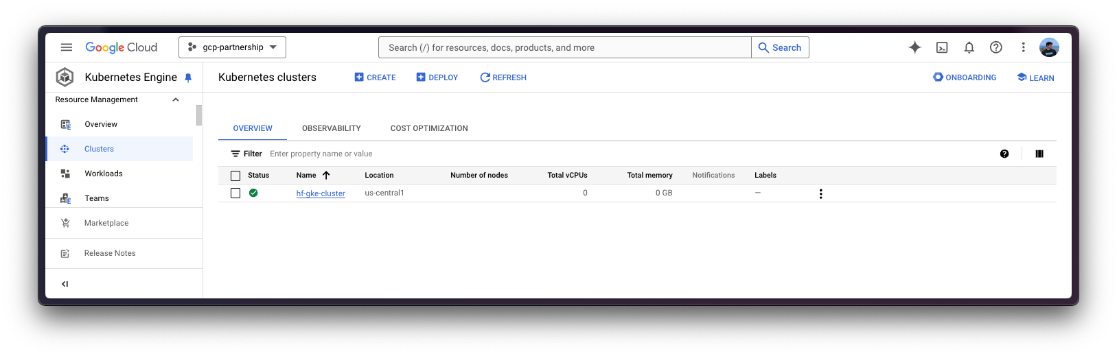 GKE Cluster in the GCP Console